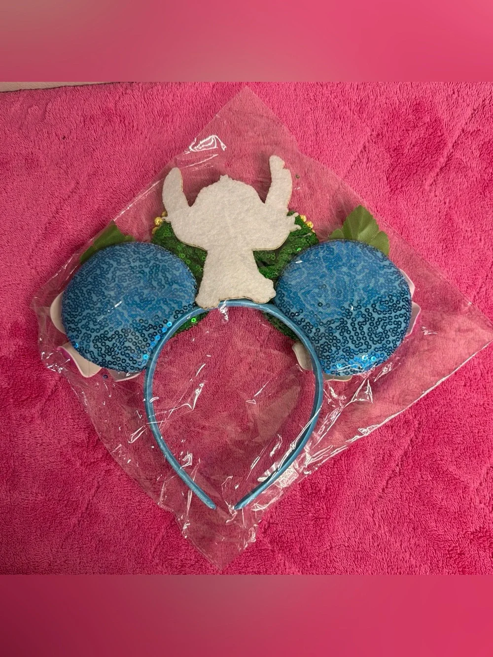 Stitch Disney-Inspired Sequin Floral Ear Headband - Blue & Green